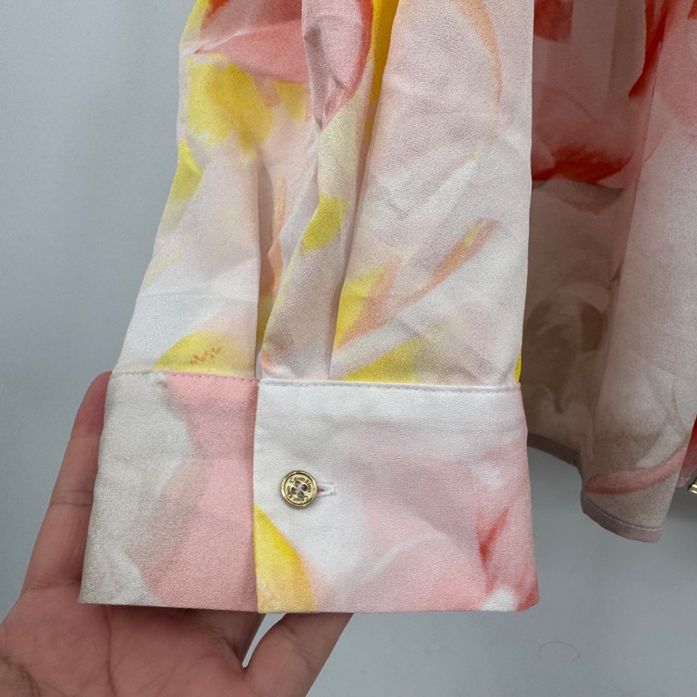 Calvin Klein Top Women 2X Orange Yellow Asymmetrical Zip Long Roll Tab Sleeve - Picture 3 of 13